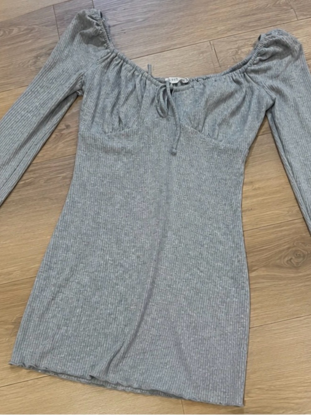 Gray Ribbed Long-Sleeve Mini dress